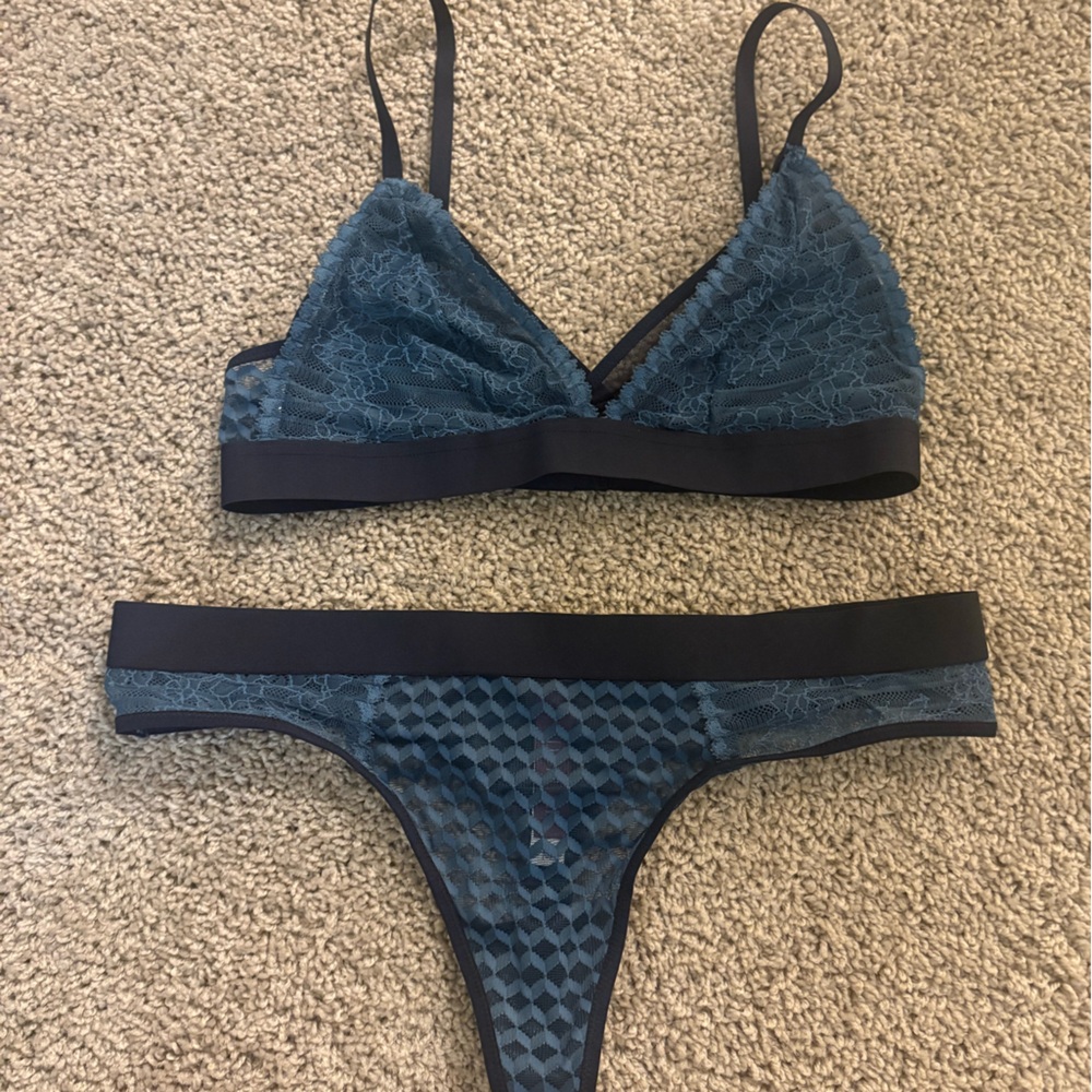 NWOT Adore Me Teal and Black Lingerie Set